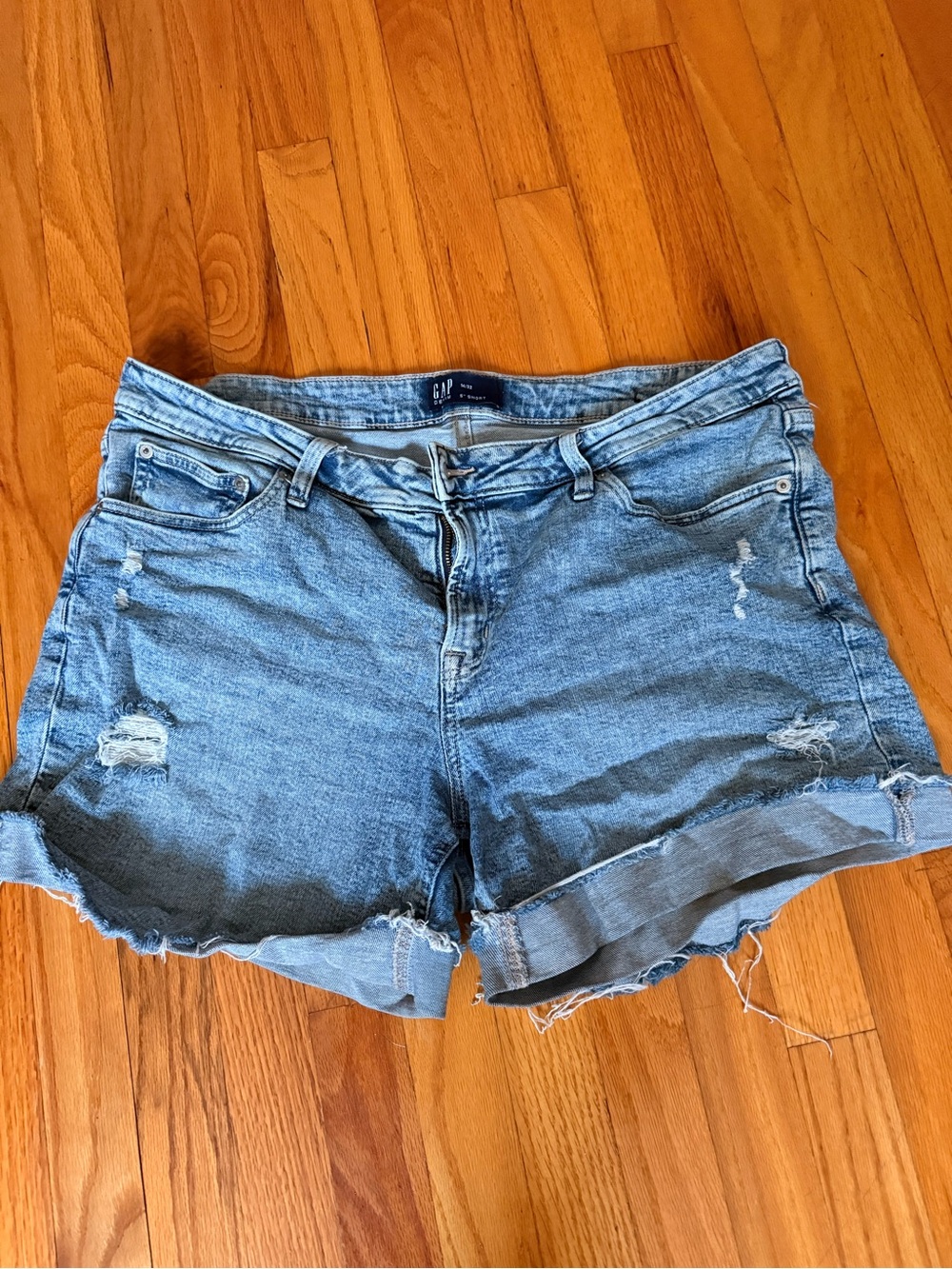 GAP Light Blue Distressed Rolled-Hem Jean Shorts